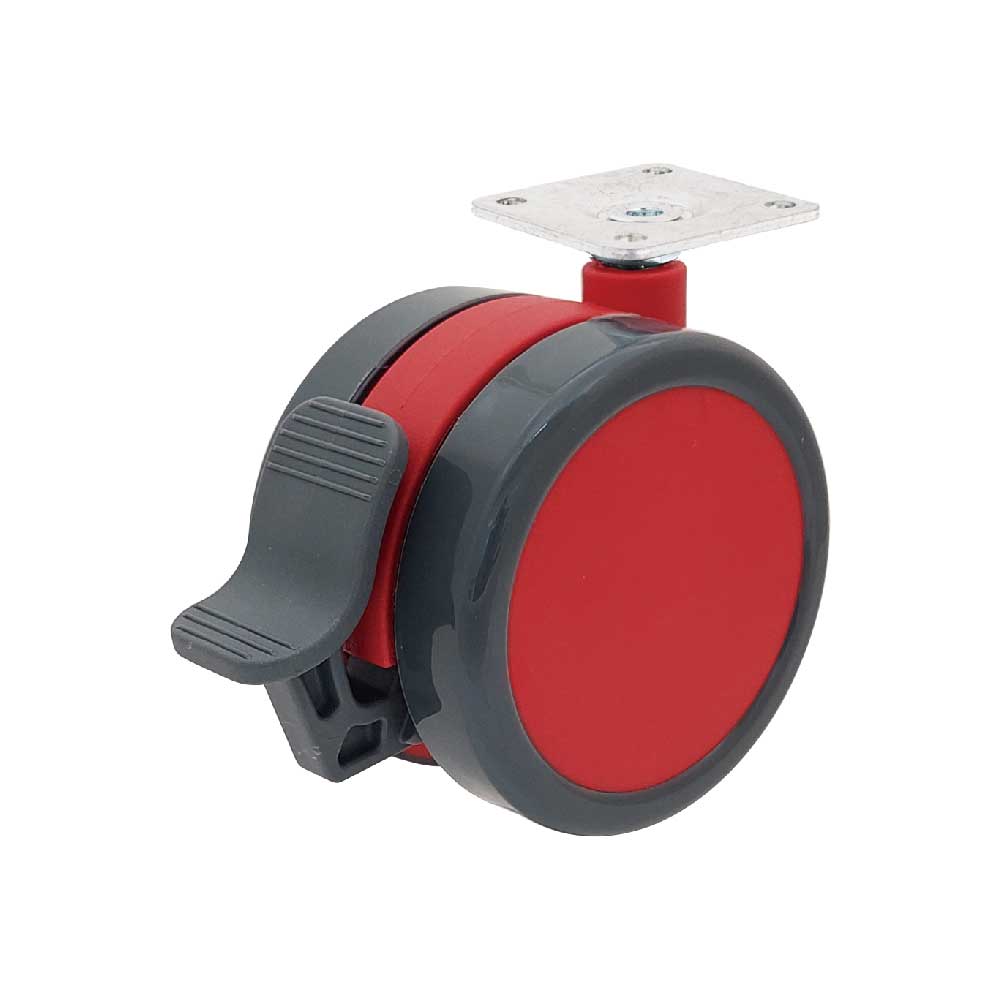 Envoy 3" Red PU Castor — Plate Brake